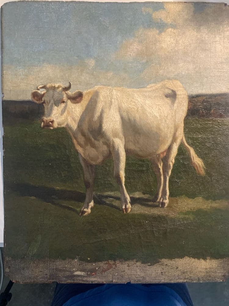 Aged varnish removed from oil painting